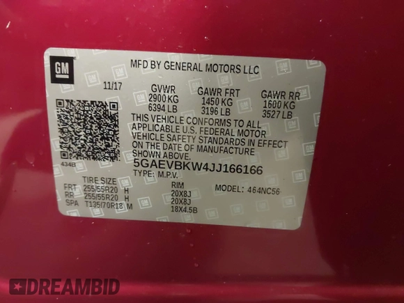 2018 Buick Enclave Premium with VIN 5GAEVBKW4JJ166166, listed as a IAAI auction lot 41523618 with 105,862 mi miles and . Bid and sale history available at carsss.com. Image 9.
