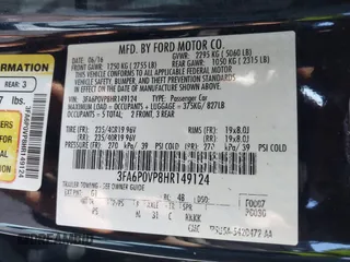 2017 Ford Fusion Sport with VIN 3FA6P0VP8HR149124, listed as a IAAI auction lot 41622552 with 126,620 mi miles. Bid and sale history available at carsss.com. Image 9.
