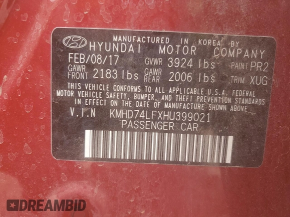2017 Hyundai Elantra SE with VIN KMHD74LFXHU399021, listed as a Copart auction lot 51452275 with 70,500 mi miles and Salvage title. Bid and sale history available at DreamBid. Image 12.