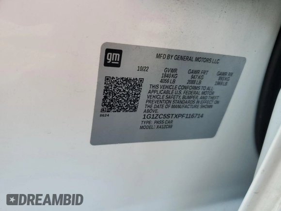 2023 Chevrolet Malibu LS with VIN 1G1ZC5STXPF116714, listed as a Copart auction lot 52254395 with Not Provided miles and Clean Title. Bid and sale history available at DreamBid. Image 12.