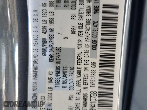 2024 Mazda 3 S Carbon Edition with VIN 3MZBPBCM7RM410798, listed as a Copart auction lot 52444015 with 17,150 mi miles and Non Repairable. Bid and sale history available at DreamBid. Image 13.