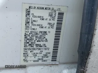 2005 Nissan Quest SE with VIN 5N1BV28U75N111972, listed as a IAAI auction lot 41781725 with 165,176 mi miles. Bid and sale history available at carsss.com. Image 9.