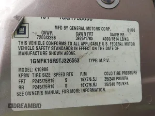 1996 Chevrolet Suburban z VIN 1GNFK16R9TJ326563, wystawiony jako IAAI lot #42300678 z przebiegiem 211 224 mil mil oraz . Historia ofert i sprzedaży dostępna na DreamBid. Obrazek 9.