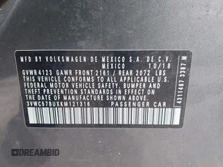 2019 Volkswagen Jetta S z VIN 3VWC57BUXKM121316, wystawiony jako IAAI lot #42290107 z przebiegiem 117 371 mil mil oraz . Historia ofert i sprzedaży dostępna na DreamBid. Obrazek 9.