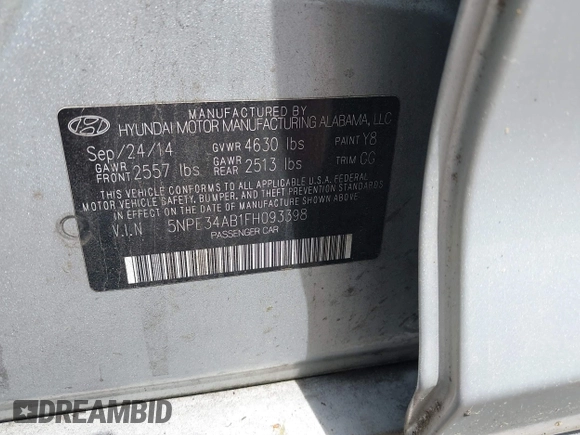 2015 Hyundai Sonata Sport with VIN 5NPE34AB1FH093398, listed as a IAAI auction lot 42178214 with 172,018 mi miles and . Bid and sale history available at carsss.com. Image 9.