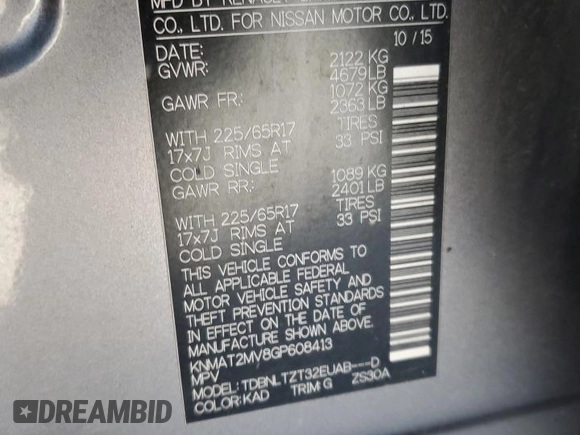 2016 Nissan Rogue SV with VIN KNMAT2MV8GP608413, listed as a Copart auction lot 83377454 with 137,260 mi miles and Non Repairable. Bid and sale history available at carsss.com. Image 14.