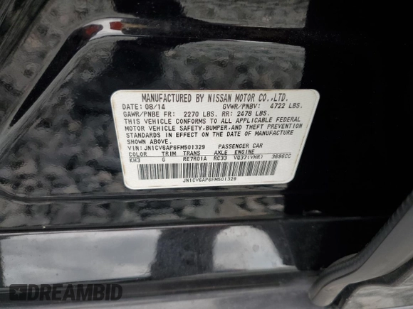 2015 Infiniti Q40 with VIN JN1CV6AP6FM501329, listed as a Copart auction lot 52228975 with 106,941 mi miles and Salvage Title. Bid and sale history available at carsss.com. Image 14.