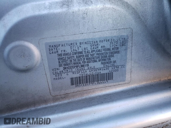2015 Nissan Note SR with VIN 3N1CE2CP9FL366119, listed as a Copart auction lot 84079564 with Not provided miles and Salvage title. Bid and sale history available at DreamBid. Image 13.