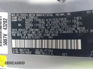 2014 Toyota Sienna LE with VIN 5TDJK3DC1ES080711, listed as a IAAI auction lot 41910679 with 118,788 mi miles and . Bid and sale history available at DreamBid. Image 9.