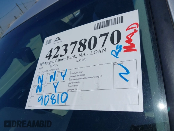 2017 Lexus RX 350 with VIN 2T2ZZMCA9HC081070, listed as a IAAI auction lot 42378070 with 90,810 mi miles and . Bid and sale history available at DreamBid. Image 17.