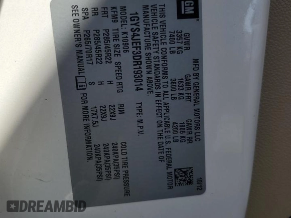 2013 Cadillac Escalade ESV Premium z VIN 1GYS4JEF3DR193014, wystawiony jako Copart lot #50716935 z przebiegiem 202 913 mil mil oraz Szkoda całkowita • Salvage title. Historia ofert i sprzedaży dostępna na DreamBid. Obrazek 15.