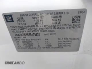 2015 GMC Terrain SLT with VIN 2GKFLXEK6F6170226, listed as a IAAI auction lot 42283566 with 170,655 mi miles and . Bid and sale history available at DreamBid. Image 9.