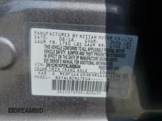 2019 Nissan Versa SV z VIN 3N1CN7AP2KL800634, wystawiony jako Copart lot #49775895 z przebiegiem 115 948 mil mil oraz Czysty tytuł • Clean title. Historia ofert i sprzedaży dostępna na DreamBid. Obrazek 12.