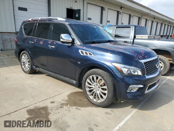 2015 Infiniti QX80 with VIN JN8AZ2NE2F9080582, listed as a Copart auction lot 53046475 with 172,209 mi miles and Salvage title. Bid and sale history available at DreamBid. Image 4.