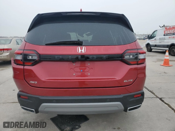 2023 Honda Pilot Elite with VIN 5FNYG1H87PB016383, listed as a Copart auction lot 43876635 with 0 mi miles and Salvage Title. Bid and sale history available at carsss.com. Image 6.