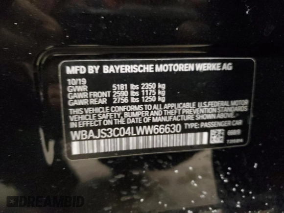 2020 BMW 5 Series 540i xDrive with VIN WBAJS3C04LWW66630, listed as a Copart auction lot 42411245 with 68,167 mi miles and Salvage title. Bid and sale history available at DreamBid. Image 12.