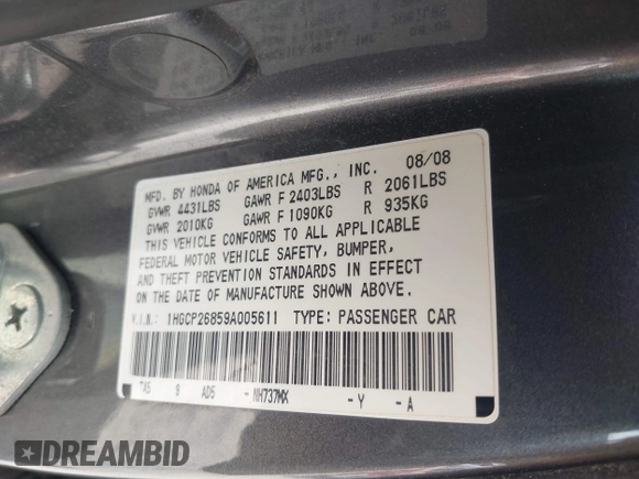 2009 Honda Accord EX-L z VIN 1HGCP26859A005611, wystawiony jako IAAI lot #42314098 z przebiegiem 156 376 mil mil oraz . Historia ofert i sprzedaży dostępna na DreamBid. Obrazek 9.