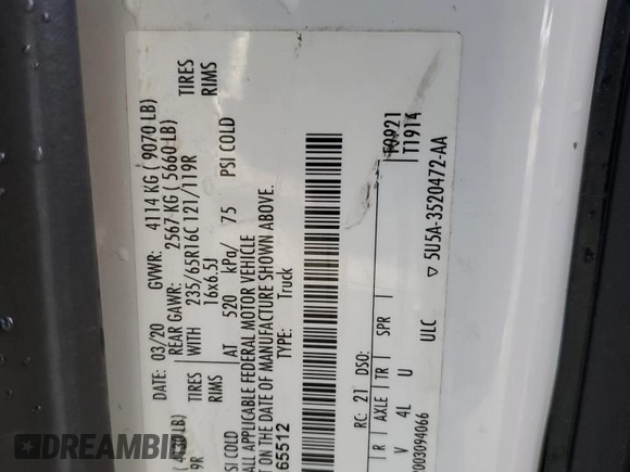 2020 Ford Transit Cargo with VIN 1FTBR3X83LKA65512, listed as a Copart auction lot 69033084 with Not Provided miles and Clean Title. Bid and sale history available at DreamBid. Image 13.