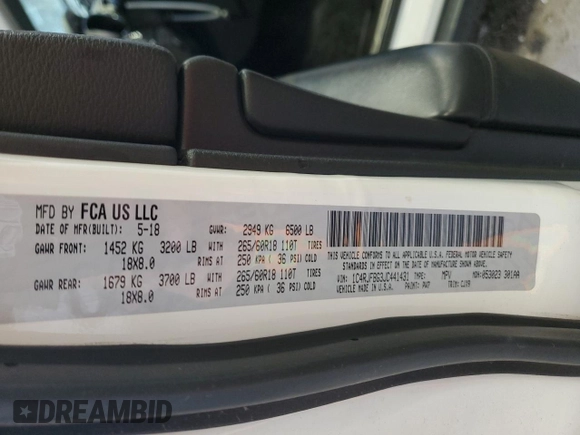 2018 Jeep Grand Cherokee Limited with VIN 1C4RJFBG3JC441431, listed as a Copart auction lot 61648855 with 98,510 mi miles and Clean title. Bid and sale history available at DreamBid. Image 14.