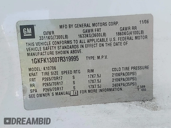 2007 GMC Yukon SLT with VIN 1GKFK13007R319995, listed as a IAAI auction lot 42142010 with 248,723 mi miles. Bid and sale history available at carsss.com. Image 9.