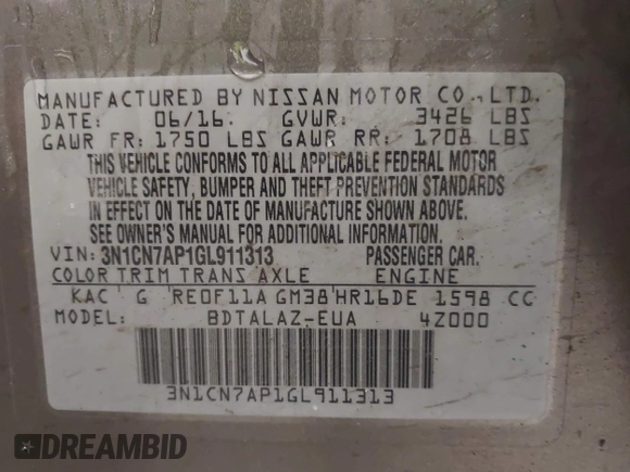 2016 Nissan Versa S с VIN 3N1CN7AP1GL911313, выставлен на аукционе IAAI как лот 42454666 с пробегом 137 236 миль миль и . История ставок и продаж доступна на DreamBid. Изображение 9.