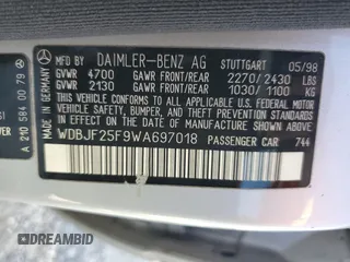 1998 Mercedes-Benz E 320 with VIN WDBJF25F9WA697018, listed as a Copart auction lot 87567315 with 107,255 mi miles and Clean Title. Bid and sale history available at DreamBid. Image 12.