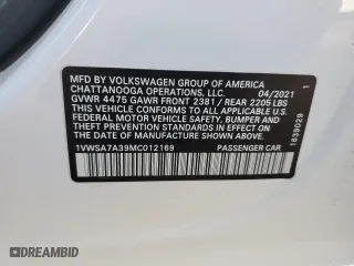 2021 Volkswagen Passat 2.0T SE with VIN 1VWSA7A39MC012169, listed as a Copart auction lot 50069475 with 83,681 mi miles and Salvage Title. Bid and sale history available at carsss.com. Image 12.