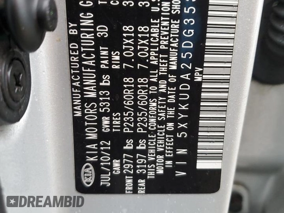 2013 Kia Sorento EX with VIN 5XYKUDA25DG353516, listed as a Copart auction lot 50246635 with 179,441 mi miles and Clean Title. Bid and sale history available at carsss.com. Image 13.