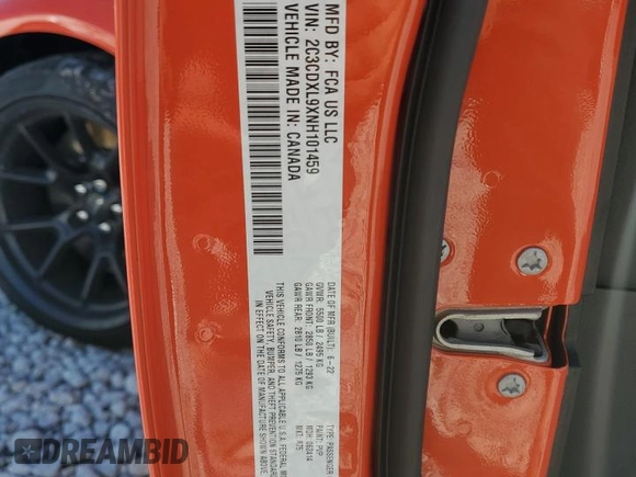 2022 Dodge Charger SRT Hellcat Redeye Widebody with VIN 2C3CDXL9XNH101459, listed as a Copart auction lot 67074044 with 10,701 mi miles and Salvage Title. Bid and sale history available at carsss.com. Image 13.