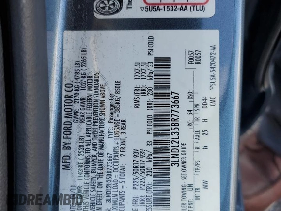 2011 Lincoln MKZ Hybrid with VIN 3LNDL2L35BR773667, listed as a Copart auction lot 47460805 with 111,079 mi miles and Salvage Title. Bid and sale history available at carsss.com. Image 14.