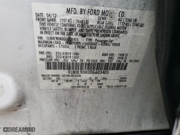 2013 Lincoln MKS with VIN 1LNHL9DK0DG603405, listed as a Copart auction lot 78154494 with 200,829 mi miles and Salvage Title. Bid and sale history available at carsss.com. Image 13.