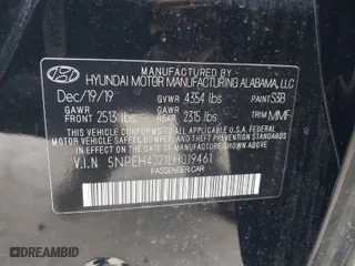 2020 Hyundai Sonata Limited with VIN 5NPEH4J21LH019461, listed as a IAAI auction lot 41498772 with 59,832 mi miles. Bid and sale history available at carsss.com. Image 9.