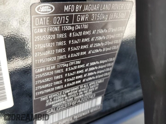 2015 Land Rover Range Rover Supercharged z VIN SALGS3TF6FA222743, wystawiony jako Copart lot #53914375 z przebiegiem 127 165 mil mil oraz Czysty tytuł • Clean title. Historia ofert i sprzedaży dostępna na DreamBid. Obrazek 13.