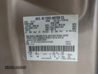 2013 Ford F-150 XL with VIN 1FTFX1CF2DKG17552, listed as a IAAI auction lot 41453163 with 219,859 mi miles and . Bid and sale history available at DreamBid. Image 9.