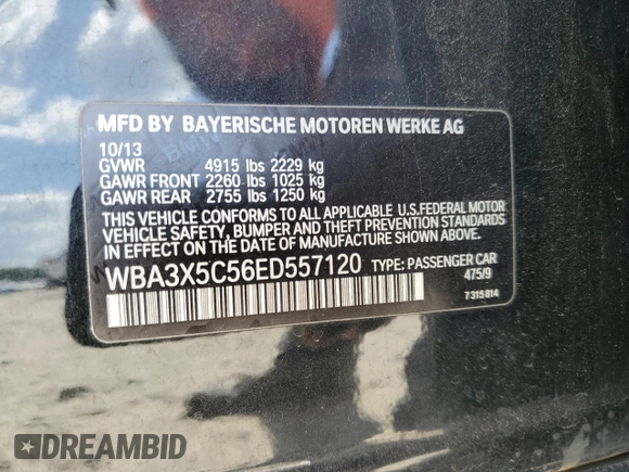 2014 BMW 3 Series 328i Gran Turismo xDrive with VIN WBA3X5C56ED557120, listed as a Copart auction lot 55584315 with 154,405 mi miles and Salvage title. Bid and sale history available at DreamBid. Image 12.