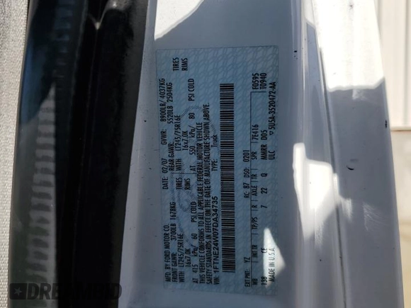 2007 Ford Econoline Cargo Commercial with VIN 1FTNE24W07DA34735, listed as a Copart auction lot 48188525 with 229,874 mi miles and Salvage title. Bid and sale history available at DreamBid. Image 15.