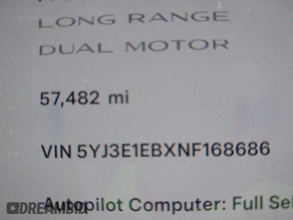 2022 Tesla Model 3 Long Range z VIN 5YJ3E1EBXNF168686, wystawiony jako IAAI lot #41933028 z przebiegiem 57 482 mil mil oraz . Historia ofert i sprzedaży dostępna na DreamBid. Obrazek 15.