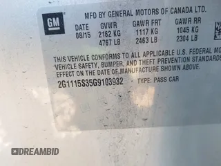 2016 Chevrolet Impala LT with VIN 2G1115S35G9103932, listed as a IAAI auction lot 41886731 with 152,080 mi miles and . Bid and sale history available at DreamBid. Image 9.