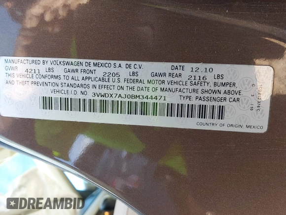 2011 Volkswagen Jetta SE z VIN 3VWDX7AJ0BM344471, wystawiony jako IAAI lot #42307475 z przebiegiem 217 998 mil mil oraz . Historia ofert i sprzedaży dostępna na DreamBid. Obrazek 9.