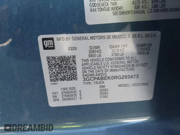 2024 Chevrolet Silverado 1500 Custom with VIN 3GCPABEK0RG293473, listed as a IAAI auction lot 41866907 with 21,266 mi miles and . Bid and sale history available at DreamBid. Image 9.