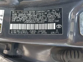 2012 Toyota Prius One z VIN JTDKN3DU4C1562832, wystawiony jako IAAI lot #42148967 z przebiegiem 264 211 mil mil oraz . Historia ofert i sprzedaży dostępna na DreamBid. Obrazek 9.