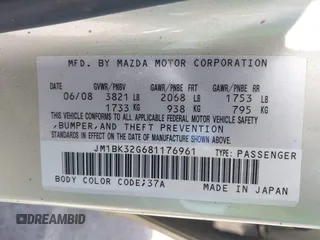 2008 Mazda 3 i Touring with VIN JM1BK32G681176961, listed as a IAAI auction lot 40251392 with 172,147 mi miles and . Bid and sale history available at DreamBid. Image 9.