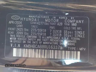 2024 Hyundai Kona SEL with VIN KM8HBCAB8RU163379, listed as a IAAI auction lot 41616257 with 7,449 mi miles and . Bid and sale history available at DreamBid. Image 9.