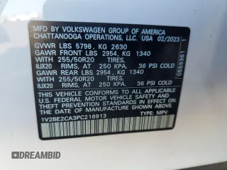 2023 Volkswagen Atlas SEL с VIN 1V2BE2CA3PC216913, выставлен на аукционе Copart как лот 67686974 с пробегом 13 326 миль миль и Списание • Salvage title. История ставок и продаж доступна на DreamBid. Изображение 16.