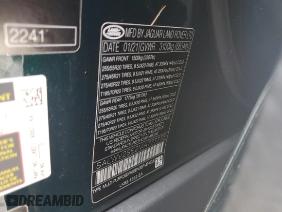 2021 Land Rover Range Rover Sport Autobiography z VIN SALWV2SE2MA777773, wystawiony jako Copart lot #76400264 z przebiegiem 11 439 mil mil oraz Nie do naprawy • Non repairable. Historia ofert i sprzedaży dostępna na DreamBid. Obrazek 14.