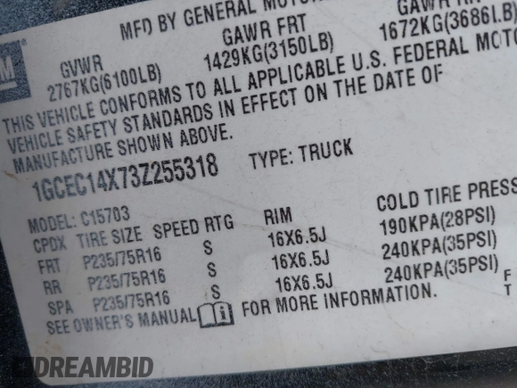2006 Chevrolet Silverado 1500 Work Truck with VIN 1GCEK14XX6Z282116, listed as a IAAI auction lot 41864276 with 227,306 mi miles. Bid and sale history available at carsss.com. Image 9.