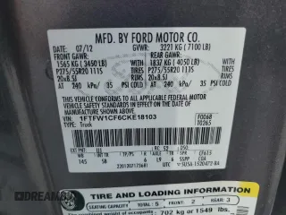 2012 Ford F-150 XL with VIN 1FTFW1CF6CKE18103, listed as a Copart auction lot 52884105 with 150,951 mi miles and Salvage Title. Bid and sale history available at carsss.com. Image 13.