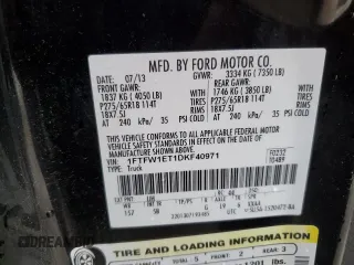 2013 Ford F-150 XL с VIN 1FTFW1ET1DKF40971, выставлен на аукционе Copart как лот 59627475 с пробегом 215 511 миль миль и Чистый • Clean title. История ставок и продаж доступна на DreamBid. Изображение 12.