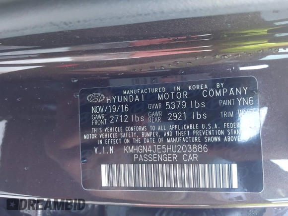 2017 Genesis G80 3.8L с VIN KMHGN4JE5HU203886, выставлен на аукционе IAAI как лот 41493496 с пробегом 59 242 миль миль и . История ставок и продаж доступна на DreamBid. Изображение 9.