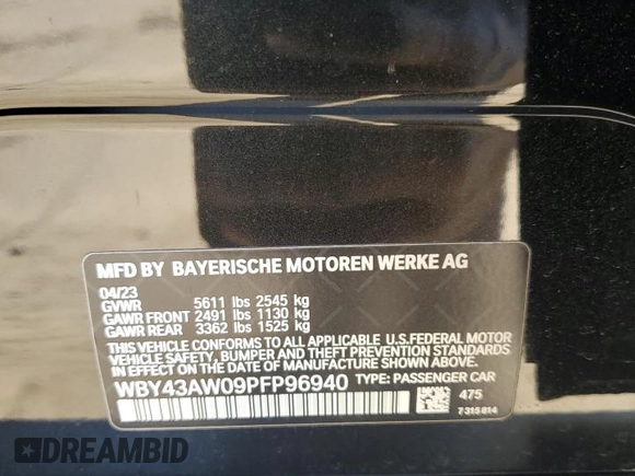 2023 BMW i4 eDrive35 z VIN WBY43AW09PFP96940, wystawiony jako Copart lot #85952064 z przebiegiem 18 978 mil mil oraz Szkoda całkowita • Salvage title. Historia ofert i sprzedaży dostępna na DreamBid. Obrazek 15.